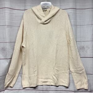 Vince Men’s XL Textured Cotton Knit Hoodie Cream Beige Italian Yarn Sweater